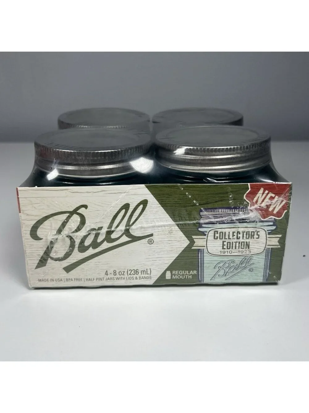 Ball Collectors Edition Aqua Blue Glass Half-Pint Mason Jars w/ Lids 4-Pack NEW